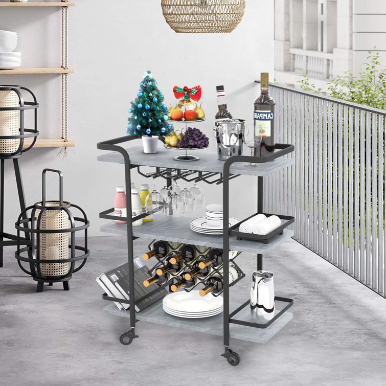 Canora Grey Bar Serving Cart Mobile Kitchen Trolley Wine Cart 3